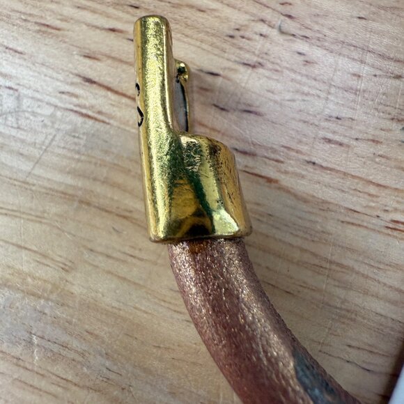 Laura Janelle Brown Leather Bracelet W/ Green Gemstone & Rhinestone Accents Gold - Picture 10 of 11